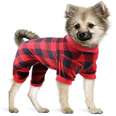Mtliepte Dog Pajamas Medium Sized Dog Red Plaid Soft Flannel Pjs Christmas Pajamas Pet Clothes Warm and Cozy M