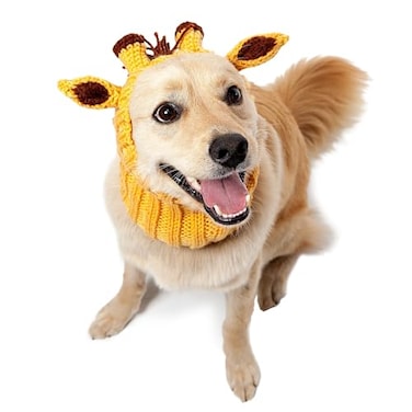 Zoo Snoods Giraffe Costume Knit Dog Snood Ear Wrap for Pets Warm Neck Cover for Halloween and Winter Medium
