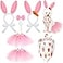 Janinka 7 Pieces Easter Dog Bunny Costume Set Pet Bunny Ears Headband Pink Tutu Skirt Triangle Bibs Pet Scarf with Tail Bow Tie Collar for Small Medium Large Dogs Easter Costume