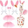 Janinka 7 Pieces Easter Dog Bunny Costume Set Pet Bunny Ears Headband Pink Tutu Skirt Triangle Bibs Pet Scarf with Tail Bow Tie Collar for Small Medium Large Dogs Easter Costume