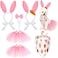 Janinka 7 Pieces Easter Dog Bunny Costume Set Pet Bunny Ears Headband Pink Tutu Skirt Triangle Bibs Pet Scarf with Tail Bow Tie Collar for Small Medium Large Dogs Easter Costume