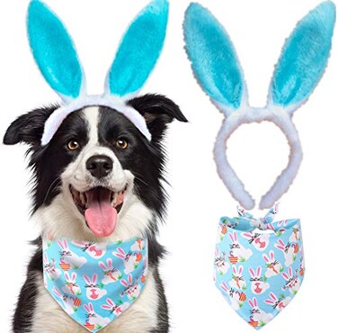 BoomBone Dog Bunny Ears Headband and Pet Easter Bandana