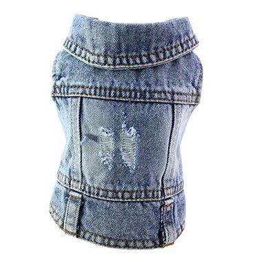 FuQiBasics Pet Clothes Dog Jeans Jacket for Small Medium Dogs Cats Lapel Vests Vintage Washed Denim ScratchResistant Design Light Blue