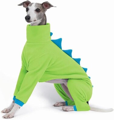 ESCCBOO Italian Greyhound Whippet Clothes Cozy Fleece Dinosaur Costume Basic Onesie Turtleneck Outfits Coat Green Medium