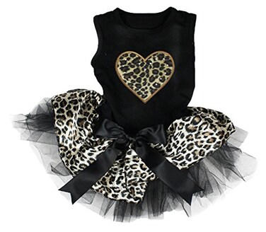 Petitebella Leopard Heart Puppy Dog Dress BlackLeopard Small