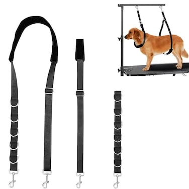 ASOCEA Dog Grooming Belly Strap Dogs Grooming Table Arm Extender Loop with DRings Adjustable Bathing Restraint Leash No Sit Haunch Holder for Small Medium Dog Cat Hair Cutting Washing Black