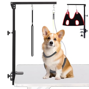 AGESISI Dog Grooming Arm with Clamp Heavy Duty Pet Grooming Table Arm with Grooming Hammock Loop Noose Two NoSit Haunch Holder 36 Height Adjustable for Medium Small Pets Black