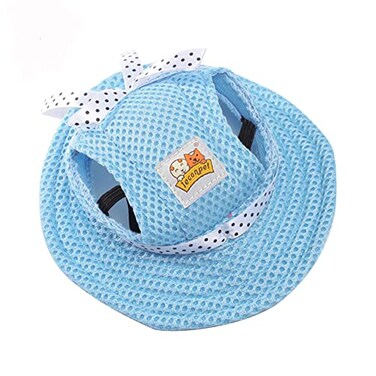 Leconpet Princess Pet Hat Dog Caps Hats with Neck Strap Adjustable Comfortable Ear Holes for Small Medium and Large Dogs in Ourdoor Sun Protection M Blue