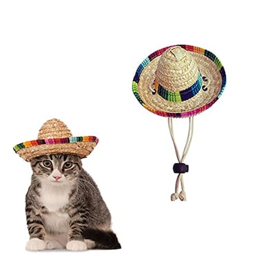 AWOCAN Pet Straw Hat Funny Mexican Sombrero Cap Party Decorations Cinco De Mayo Pet Hats for Small PetsPuppyCat