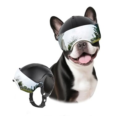 LESYPET Dog Helmet Small Breed Dog Motorcycle Helmet DropDown Silver Visor for Outdoor Motorcycling Windproof Pet Hat with Ear Hole