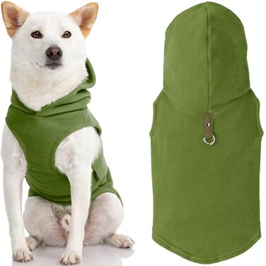 Gooby Fleece Vest Hoodie Small Dog Pull Over Hooded Fleece Jacket with Leash Ring Green Medium