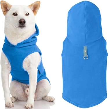 Gooby Fleece Vest Hoodie Small Dog Pull Over Hooded Fleece Jacket with Leash Ring Blue XLarge