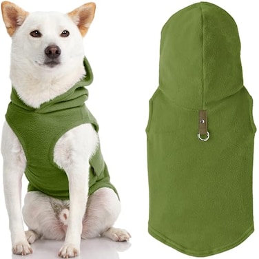 Gooby Fleece Vest Hoodie Small Dog Pull Over Hooded Fleece Jacket with Leash Ring Green XLarge