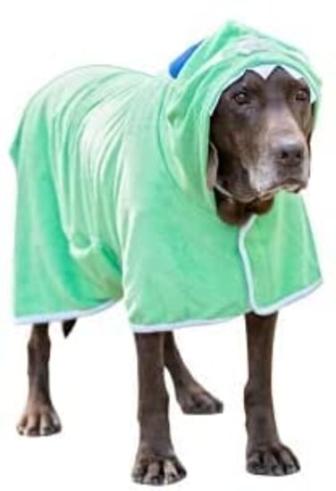 BoxDog Wearable Microfiber Dog Towel with Monster Hoodie Soft Dog Bathrobe Large