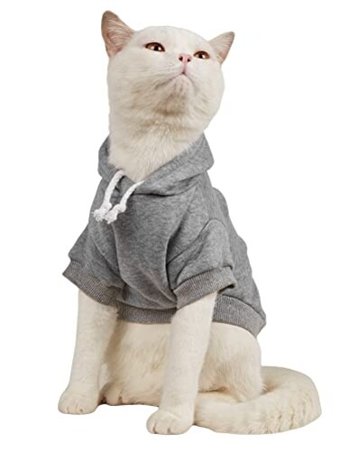 QWINEE Basic Dog Hoodie Sweatshirt Puppy Sweater Warm Cat Costumes Pet Clothes for Chihuahua Puppy Kitten Small Medium Dogs Light Grey Medium