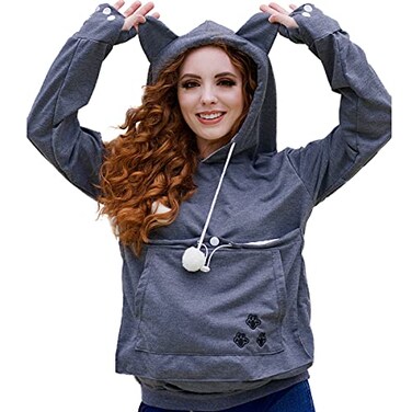 ALYC Unisex Hoodies Pet Holder Cat Dog Large Pouch Carriers Pullover with Cat Printing Sweatshirt Dark GreyClassic Version XXL