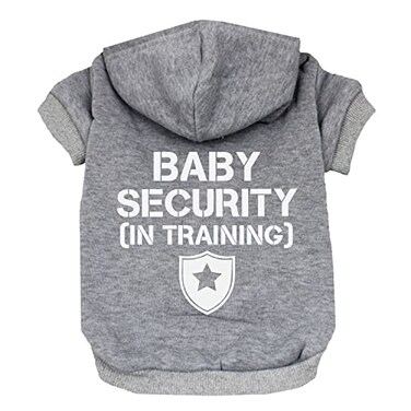 TeesTails Baby Security in Training Pullover Fleece Lined Dog Hoodie with Leash Hole Sweatshirt Grey