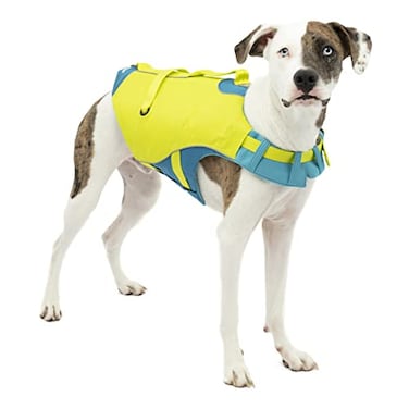 Kurgo Surf n Turf Dog Life Jacket Adjustable Dog PFD Reflective Floatation Vest for Small Medium Large Pets YellowBlue Small