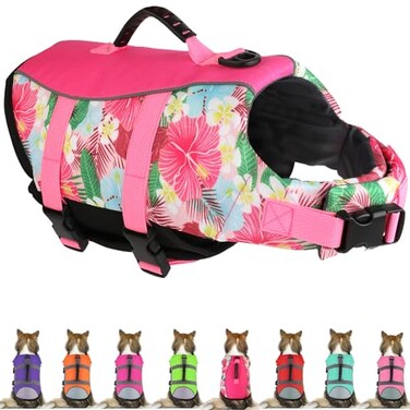 Mklhgty Dog Life Jacket Reflective Adjustable Hawaiian Style for Small Medium Large Dogs Polyester Cotton Floral Pink L