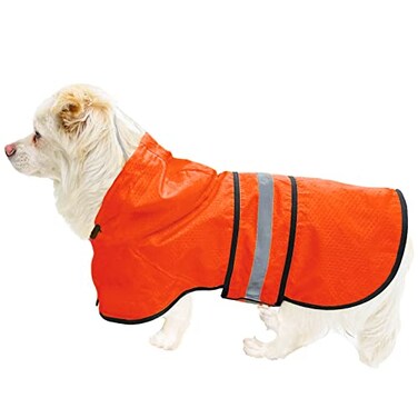 Dadanfly Dog Raincoat Waterproof Reflective Slicker Lightweight Breathable Hooded Poncho Rain Coat Jacket with Adjustable Belly Strap and Leash Hole for Small Medium Large Dogs Small Orange