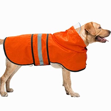 Dadanfly Dog Raincoat Waterproof Reflective Slicker Lightweight Breathable Hooded Poncho Rain Coat Jacket with Adjustable Belly Strap and Leash Hole for Small Medium Large Dogs Large Orange