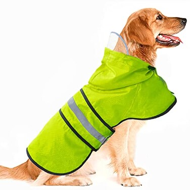 Dadanfly Dog Raincoat Waterproof Reflective Slicker Lightweight Breathable Hooded Poncho Rain Coat Jacket with Adjustable Belly Strap and Leash Hole for Small Medium Large Dogs XLarge Green