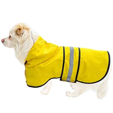 Dadanfly Dog Raincoat Waterproof Reflective Slicker Lightweight Breathable Hooded Poncho Rain Coat Jacket with Adjustable Belly Strap and Leash Hole for Small Medium Large Dogs Small Yellow