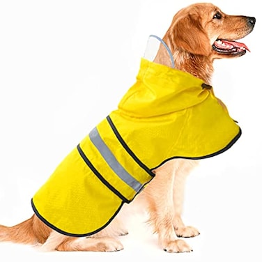 Dadanfly Dog Raincoat Waterproof Reflective Slicker Lightweight Breathable Hooded Poncho Rain Coat Jacket with Adjustable Belly Strap and Leash Hole for Small Medium Large Dogs XLarge Yellow