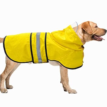 Dadanfly Dog Raincoat Waterproof Reflective Slicker Lightweight Breathable Hooded Poncho Rain Coat Jacket with Adjustable Belly Strap and Leash Hole for Small Medium Large Dogs Large Yellow