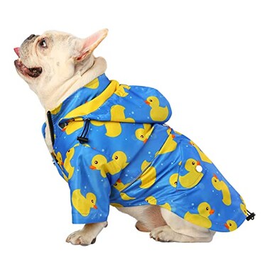 HDE Dog Raincoat Poncho Double Layer Zip Rain Jacket with Removable Hood Leash Hole for Small to 3XL Dogs and Puppies Ducks Blue L