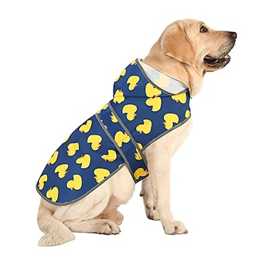 HAPPIERE Dog Raincoat for Large Dogs Waterproof Jacket Hooded Rain Coats with Reflective Strips Leash Hole Poncho Adjustable Fit DuckXXL