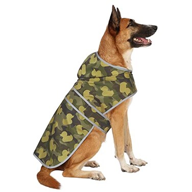 HAPPIERE Dog Raincoat for Large Dogs Waterproof Jacket Hooded Rain Coats with Reflective Strips Leash Hole Poncho Adjustable Fit CamoDuckXL