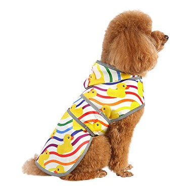 HAPPIERE Dog Raincoat for Small Dogs Puppies Waterproof Jacket Hooded Rain Coats with Reflective Strips Leash Hole Poncho Adjustable Fit RainbowS