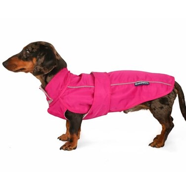 DJANGO Dog Jacket Raincoat Lightweight WaterResistant Coat for Small Medium Long Dogs Like Dachshunds Reflective Adjustable Fit HarnessCompatible EasyAccess Harness Hole Pink Medium