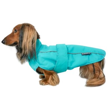 DJANGO Dog Jacket Raincoat Lightweight WaterResistant Coat for Small Medium Long Dogs Like Dachshunds Reflective Adjustable Fit HarnessCompatible EasyAccess Harness Hole Blue Small