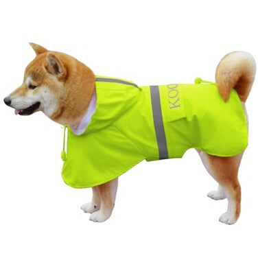 KOOGAL Dog Raincoat Waterproof Poncho Apparel for Small to Medium Sized Dogs Pet Jacket with Reflective Strips Polyester and TPU Material FluorYellow 3XL