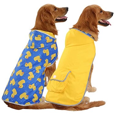 HDE Reversible Dog Raincoat Hooded Slicker Poncho Rain Coat Jacket for Small Medium Large Dogs DucksYellow 3XL