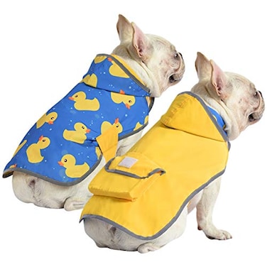 HDE Reversible Dog Raincoat Hooded Slicker Poncho Rain Coat Jacket for Small Medium Large Dogs Ducks Yellow S