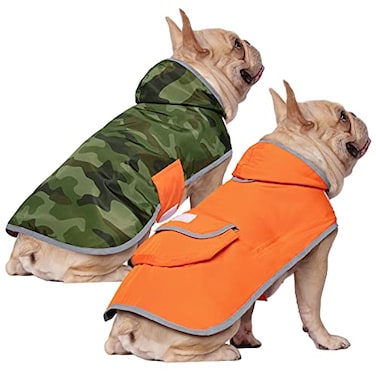 HDE Reversible Dog Raincoat Hooded Slicker Poncho Rain Coat Jacket for Small Medium Large Dogs Camo Orange M