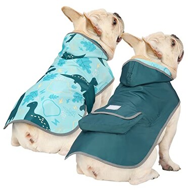 HDE Reversible Dog Raincoat Hooded Slicker Poncho Rain Coat Jacket for Small Medium Large Dogs Dinosaurs S