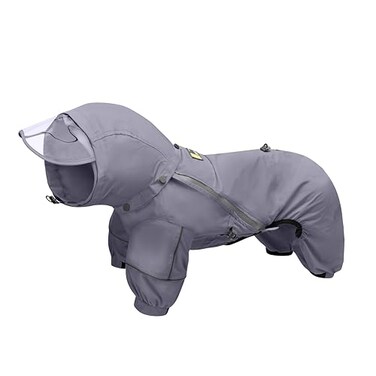 WOOFO FullCoverage Dog Raincoat Lightweight Comfortable Adjustable Easy to Wear Dog Rain Jacket Detachable Cap Reflective Strip Grey Large