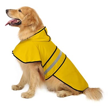 HDE Dog Raincoat Jacket Reflective Adjustable Hooded Pet Poncho Rain Coat with Leash Hole for Small to XLarge Dogs Yellow XL