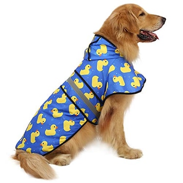 HDE Dog Raincoat Jacket Reflective Adjustable Hooded Pet Poncho Rain Coat with Leash Hole for Small to XLarge Dogs Rubber Ducks XL