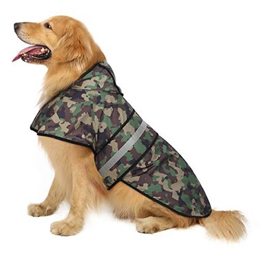 HDE Dog Raincoat Jacket Reflective Adjustable Hooded Pet Poncho Rain Coat with Leash Hole for Small to XLarge Dogs Camo L