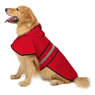 HDE Dog Raincoat Jacket Reflective Adjustable Hooded Pet Poncho Rain Coat with Leash Hole for Small to XLarge Dogs Red L