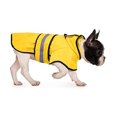 HDE Dog Raincoat Jacket Reflective Adjustable Hooded Pet Poncho Rain Coat with Leash Hole for Small to XLarge Dogs Yellow M