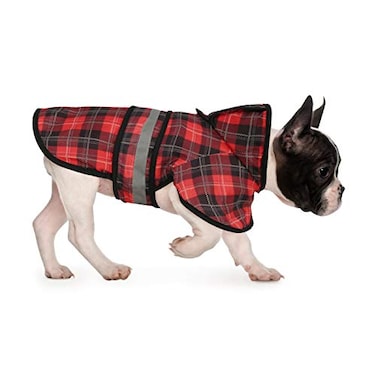 HDE Dog Raincoat Jacket Reflective Adjustable Hooded Pet Poncho Rain Coat with Leash Hole for Small to XLarge Dogs Plaid M
