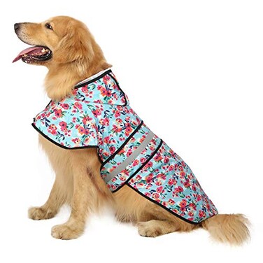 HDE Dog Raincoat Jacket Reflective Adjustable Hooded Pet Poncho Rain Coat with Leash Hole for Small to XLarge Dogs Turquoise XL