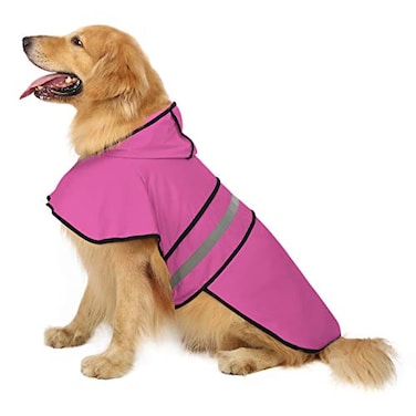 HDE Dog Raincoat Jacket Reflective Adjustable Hooded Pet Poncho Rain Coat with Leash Hole for Small to XLarge Dogs Pink L