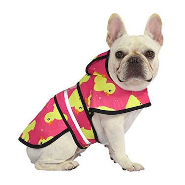 HDE Dog Raincoat Jacket Reflective Adjustable Hooded Pet Poncho Rain Coat with Leash Hole for Small to XLarge Dogs Pink Ducks M